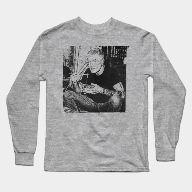 Anthony Bourdain With Noodle Long Sleeve T-Shirt by Knockbackhaunt